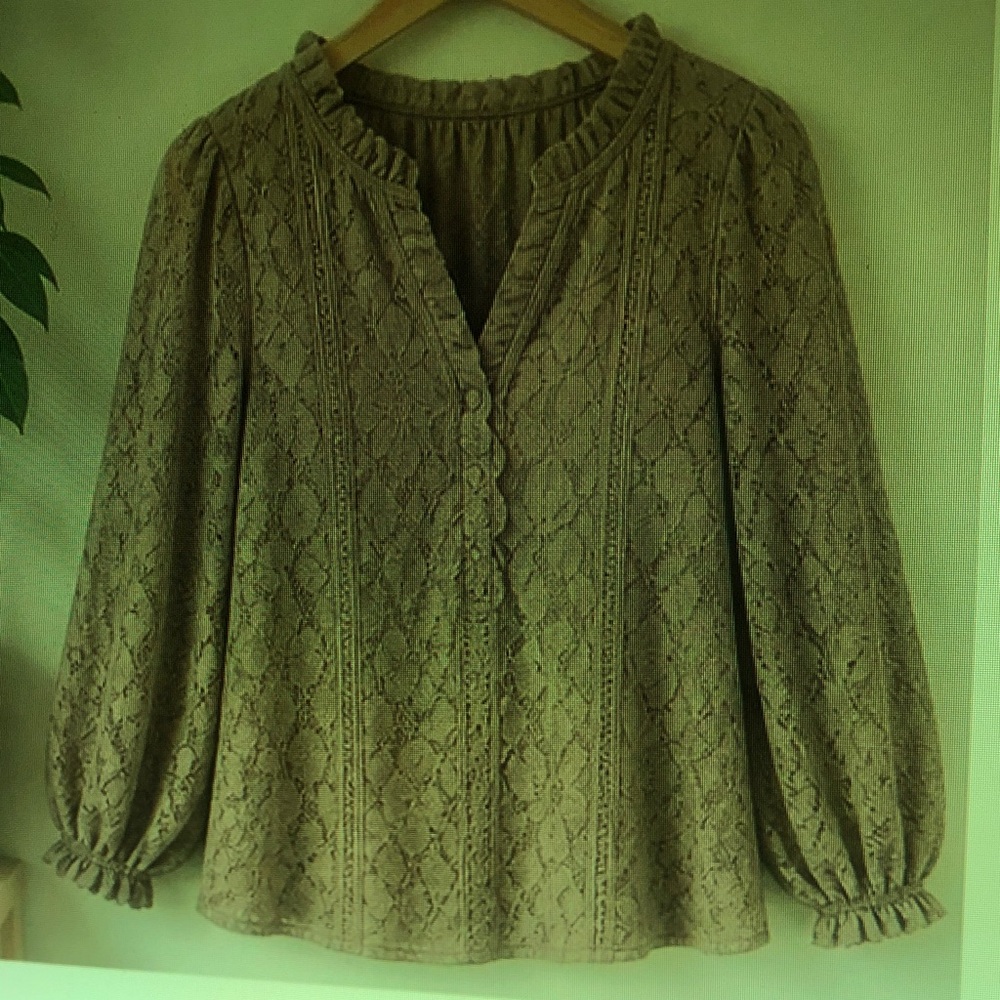 Olive Lace Ruffle-Trim Blouse - Elegant Women's Top